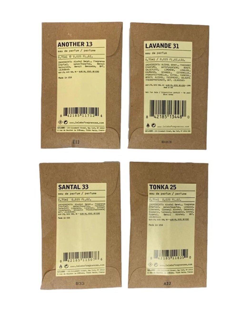 Le Labo 4 Piece Another 13 Lavende 31 Santal 33 Tonka 25 EDP 0.75ml ea Sample